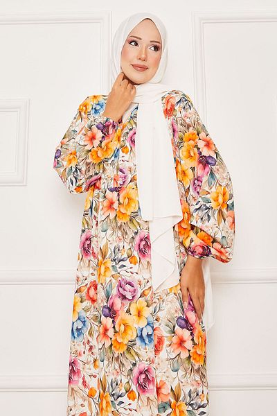 EBRUTESETTÜR Floral Half Button Hijab Dress