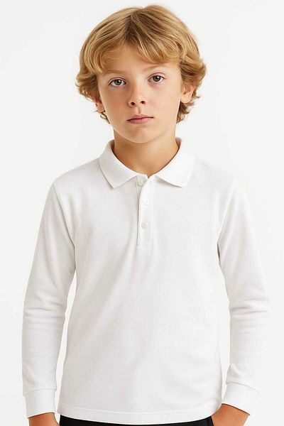 Mai Perla Unisex Παιδική Βαμβακερή Λευκή Μακρυμάνικη Σχολική Στολή Polo 5-12 ετών