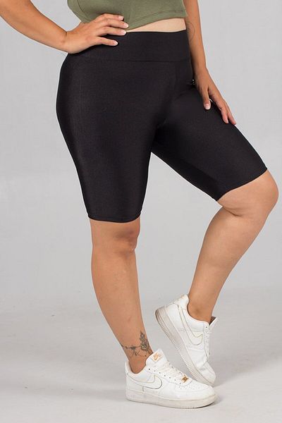 Truva XXL Shiny Plus Size Black Disco Shorts Leggings