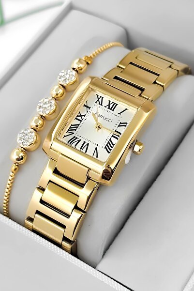 Ferrucci ساعة يد نسائية بهيكل من الفولاذ وسوار من الفولاذ، مقاومة للماء حتى 3...