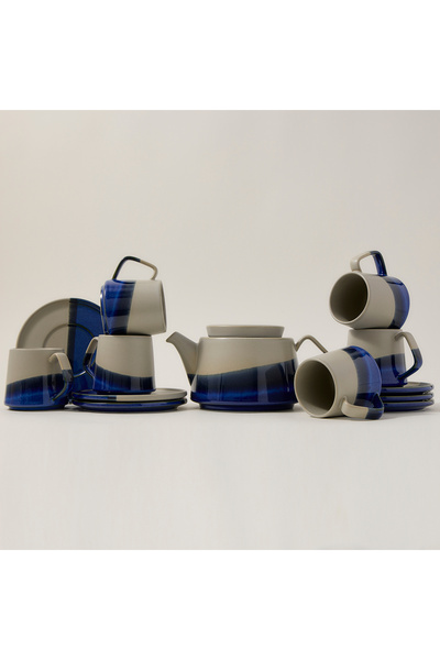 Dallaty Grey and blue porcelain English tea cups set 13 pcs