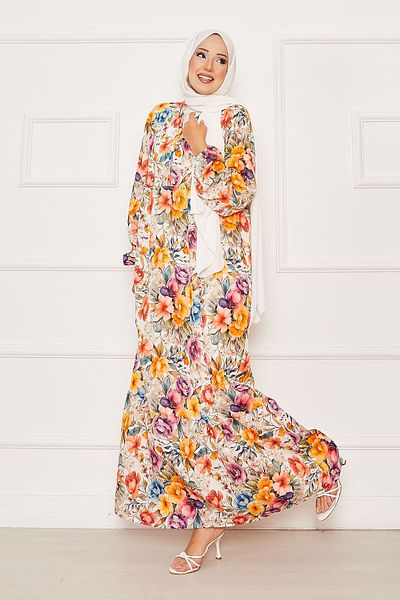 EBRUTESETTÜR Floral Half Button Hijab Dress