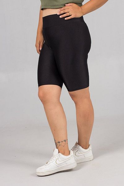 Truva XXL Shiny Plus Size Black Disco Shorts Leggings