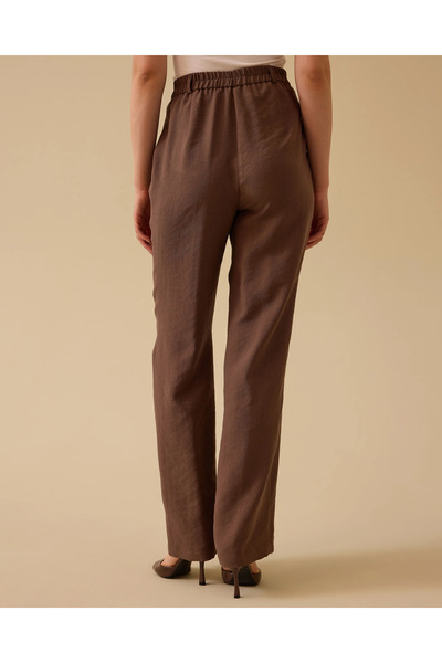 SEÇİL Wide Leg Linen Look Trousers with Pockets