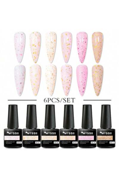 Belora Set 6 Bucăți Gel, 7 ml, Sclipici Auriu si Roz