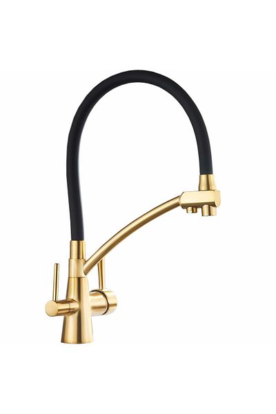 CasaVie Baterie bucatarie cu 3 cai pentru filtru de purificare si 2 functii, auriu cu negru, cod 1338