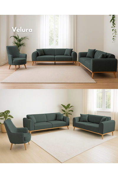 Velura Home & Living Valo Oturma Grubu & Koltuk Takımı (3+3+1) - Koyu Yeşil
