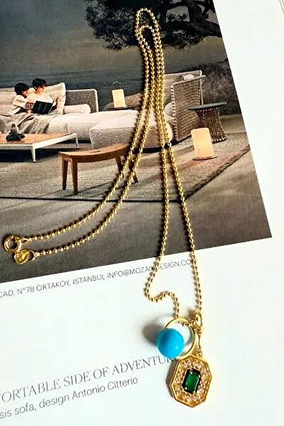 TAKIŞTIR Serenay Necklace with Gold Color Beads and Stone Detail