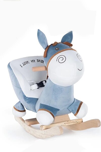 Babyklas Ahşap Ayaklı Peluş Oyuncak Sallanan Eşek | Mavi