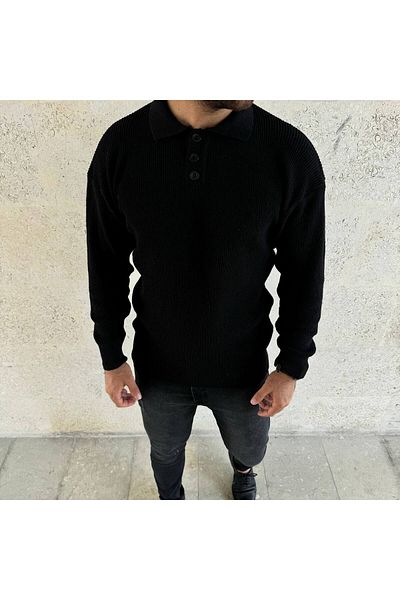 Kültür Boutique Polo Collar Men's Button Collar Winter Knitwear Sweater