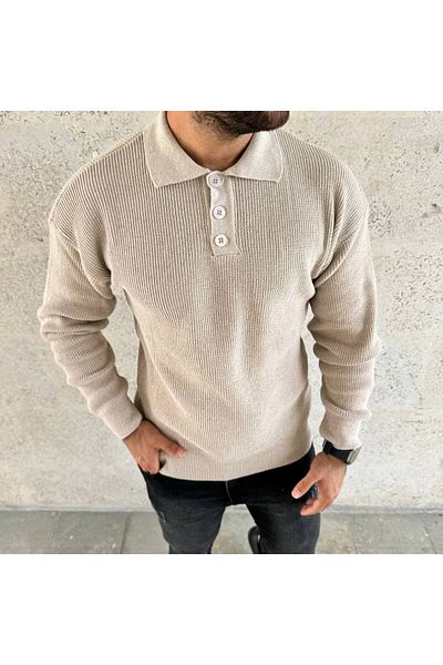Kültür Boutique Polo Collar Men's Button Collar Winter Knitwear Sweater