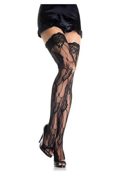 Leg Avenue High Lace Stockings, Leg Avenue, Black, One Size