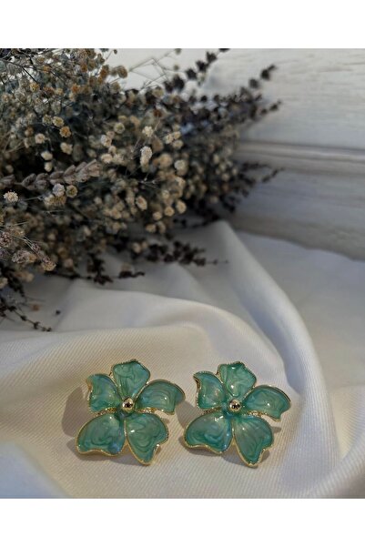 ELENKA YEŞİL SEDEFLİ MİNELİ ÇİÇEK DESEN KÜPE