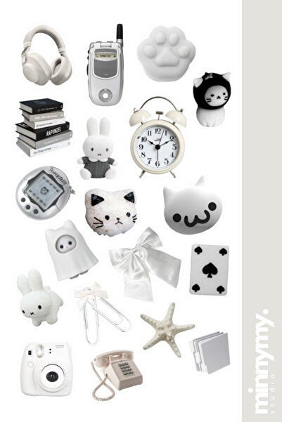 Minnymy White Collection Sticker, Çıkartma, Ajanda, Günlük, Planlayıcı, Bulle...