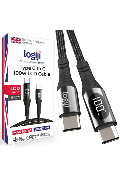 Logiji 100W Type-C LED Ekranlı, Hızlı Şarj ve Data Kablosu | E-Mark, Örgülü, ...