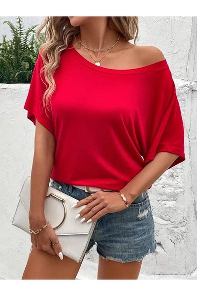 modamtn Women's One Shoulder Short Sleeve Loose Viscose Blouse
