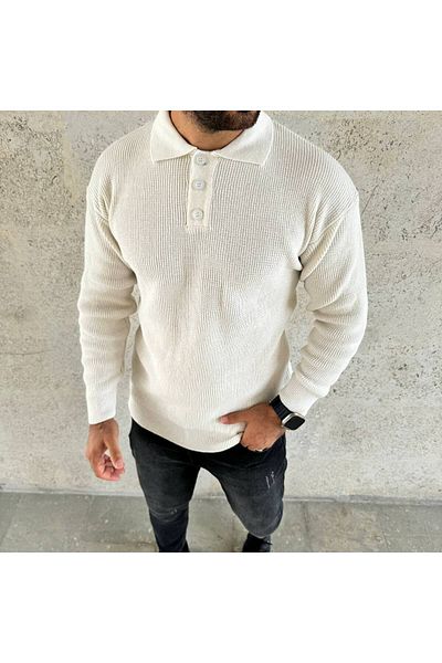Kültür Boutique Polo Collar Men's Button Collar Winter Knitwear Sweater