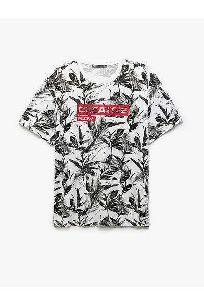 Koton Tricou din bumbac cu mânecă scurtă, cu model de frunze