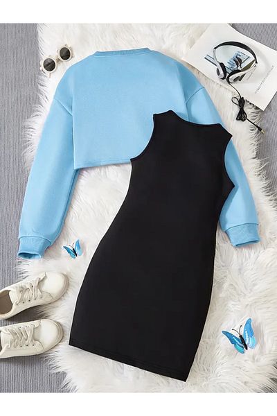 MANCY Kids Butterfly Printed Dress & Winter Crop 2 Piece Set