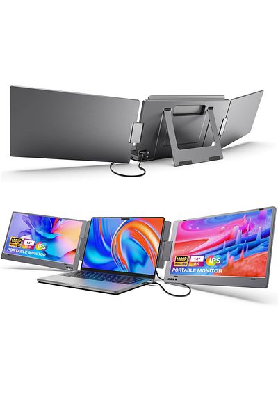 Qova Extendable and Portable Laptop Monitor, 14-Inch FHD 1080P IPS Display, 360° Foldable, Dual Monitor