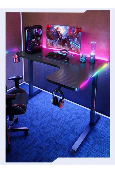 COOYA Carbon RGB Corner Gaming Desk,Home Office Table,Desktop Desk L-Shaped Gaming Computer Desk,Black