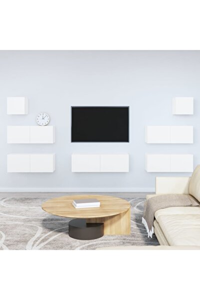 vidaxl طقم خزانة تلفزيون من 7 قطع من الخشب الهندسي الأبيض