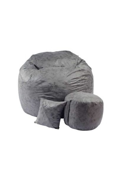 Pufrelax Set Fotoliu King Size XL cu Otoman (suport picioare) si Perna, Material Textil - Moon Grey