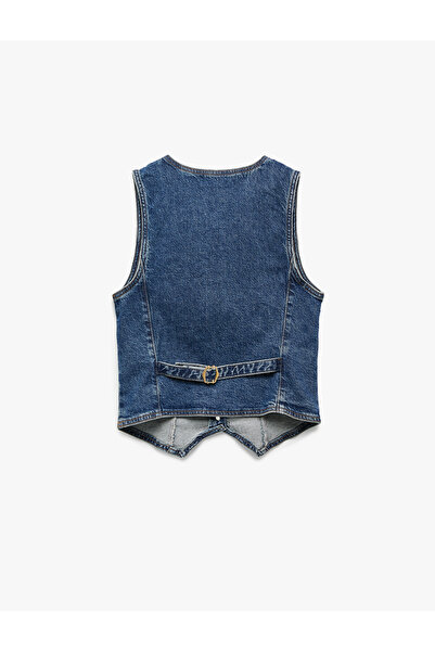 Koton V Yaka Kolsuz Düğmeli Cep Detaylı Denim Yelek