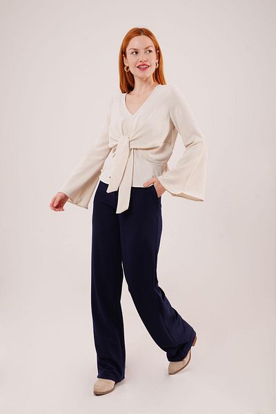 modamtn    Front Tie Flywheel Sleeve Ecru Blouse