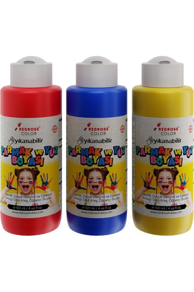 LiderGlobal . Rose Red, Blue, Yellow Finger Paint Set of 3 3X120 ml 903970