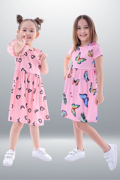 Fox Moda Pachet de 2 rochii pentru fete imprimate cu Lycra