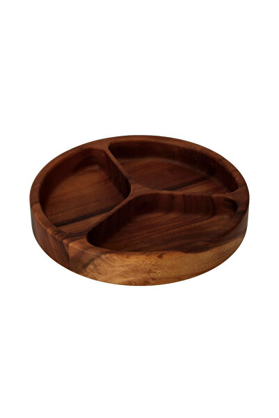 Generic Solid Acacia Wood 3 Compartment Snack