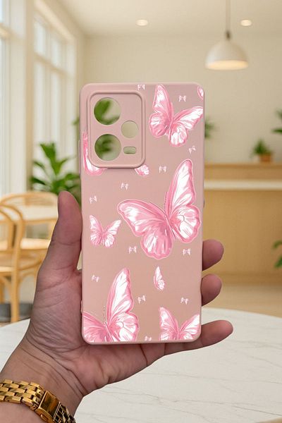 Vip Case Redmi Note 12 Pro 5G وردي على شكل فراشة من السيليكون ممتص للصدمات حافظة مطاطية كلاسيكية محمية277