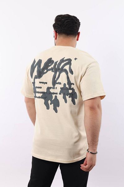 STOCX Oversize Printed Men's T-Shirt - Wear Text and Silhouette Detail