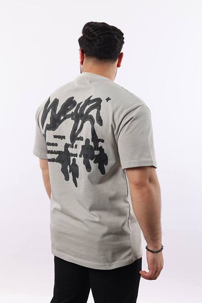 STOCX Oversize Printed Men's T-Shirt - Wear Text and Silhouette Detail