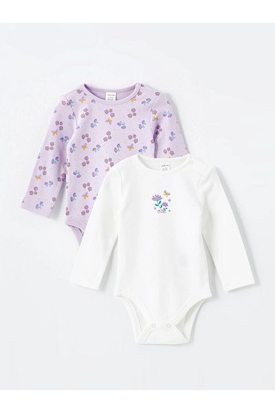 LC Waikiki Lcw Baby Lila Crew Neck Baby Girl Snap Bodysuit 2-Pack