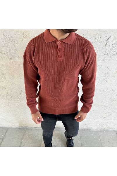 Kültür Boutique Polo Collar Men's Button Collar Winter Knitwear Sweater