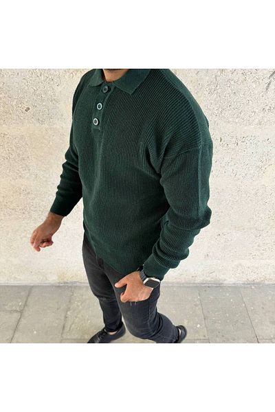 Kültür Boutique Polo Collar Men's Button Collar Winter Knitwear Sweater