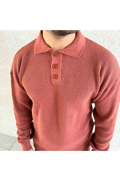 Kültür Boutique Polo Collar Men's Button Collar Winter Knitwear Sweater