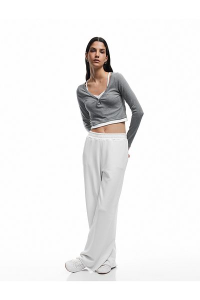 Koton V Neck Long Sleeve Buttoned Tank Detailed Camisole Crop T-Shirt