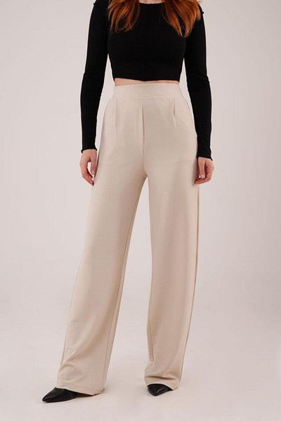 modamtn    High Waist Wide Leg Crepe Cream Trousers