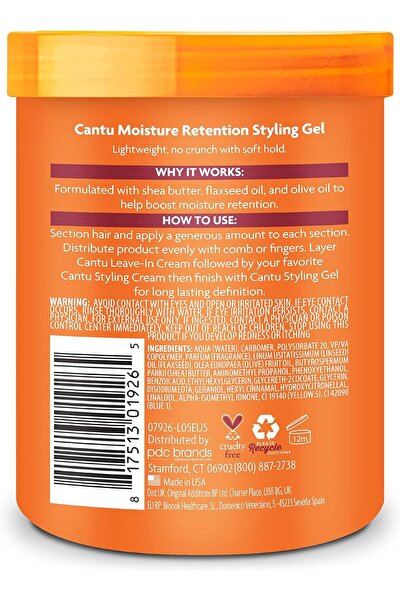 BRONZENET Cantu Hair Gel for All Hair Types, 18.5 fl oz (524 mL) — Moisturizing with Shea Butter, Flaxseed &