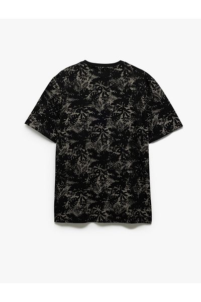 Koton Crew Neck Regular Fit Short Sleeve Cotton Leaf Print T-Shirt
