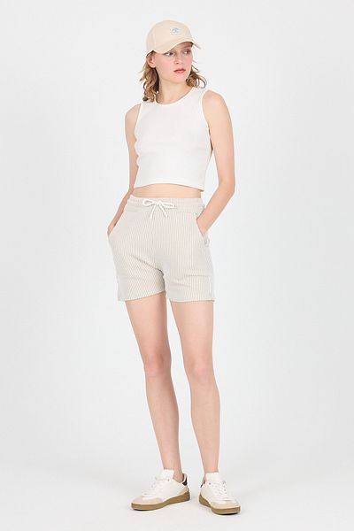Rays Pantaloni scurți țesuți cu dungi bej cu talie elastică 4094