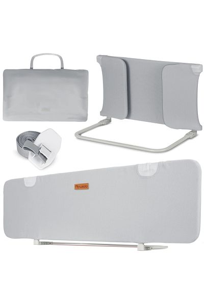 NUKIDO Bariera de protectie pentru pat Gri 150x44x41 cm pliabila, Husa detasabila, Colturi rotunjite