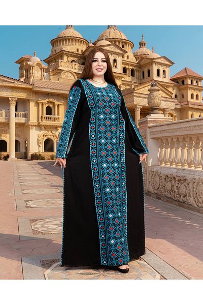AFandina Luxury embroidered jalabiya with an elegant traditional design, with a scarf A-468