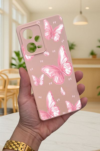 Vip Case Redmi Note 12 Pro 5G وردي على شكل فراشة من السيليكون ممتص للصدمات حافظة مطاطية كلاسيكية محمية277