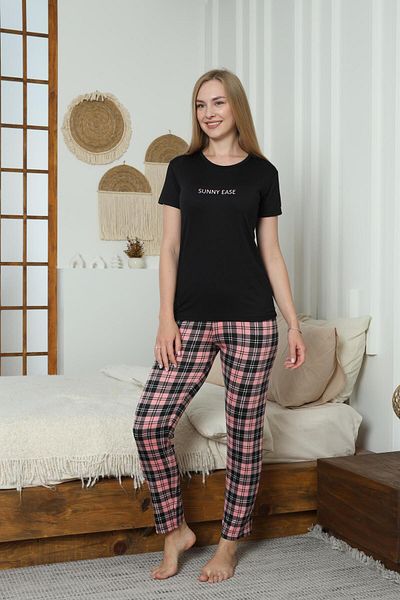 LİLA İÇ GİYİM Set pijamale negre Milan cu mâneci scurte pentru femei