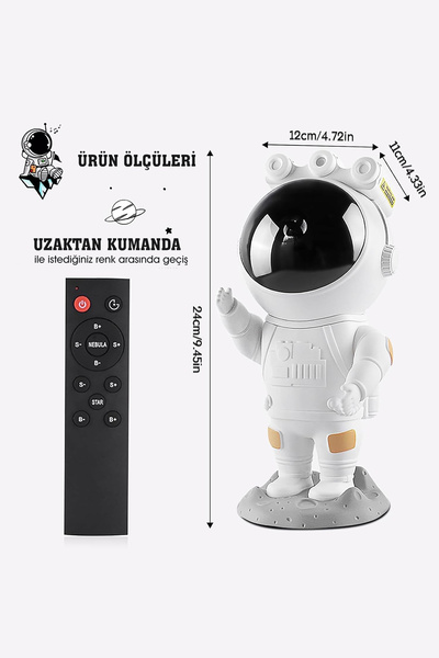 EVİMDM Yıldızlı Gece Lambası Duvar Tavan Projeksiyon Astronot Galaksi Gökyüzü Kumandalı Lamba