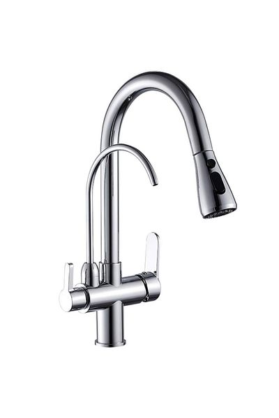 Rain Drop De la Robinetul Meu Baterie bucatarie cu 3 cai, iesire pentru filtru de apa purificata, crom